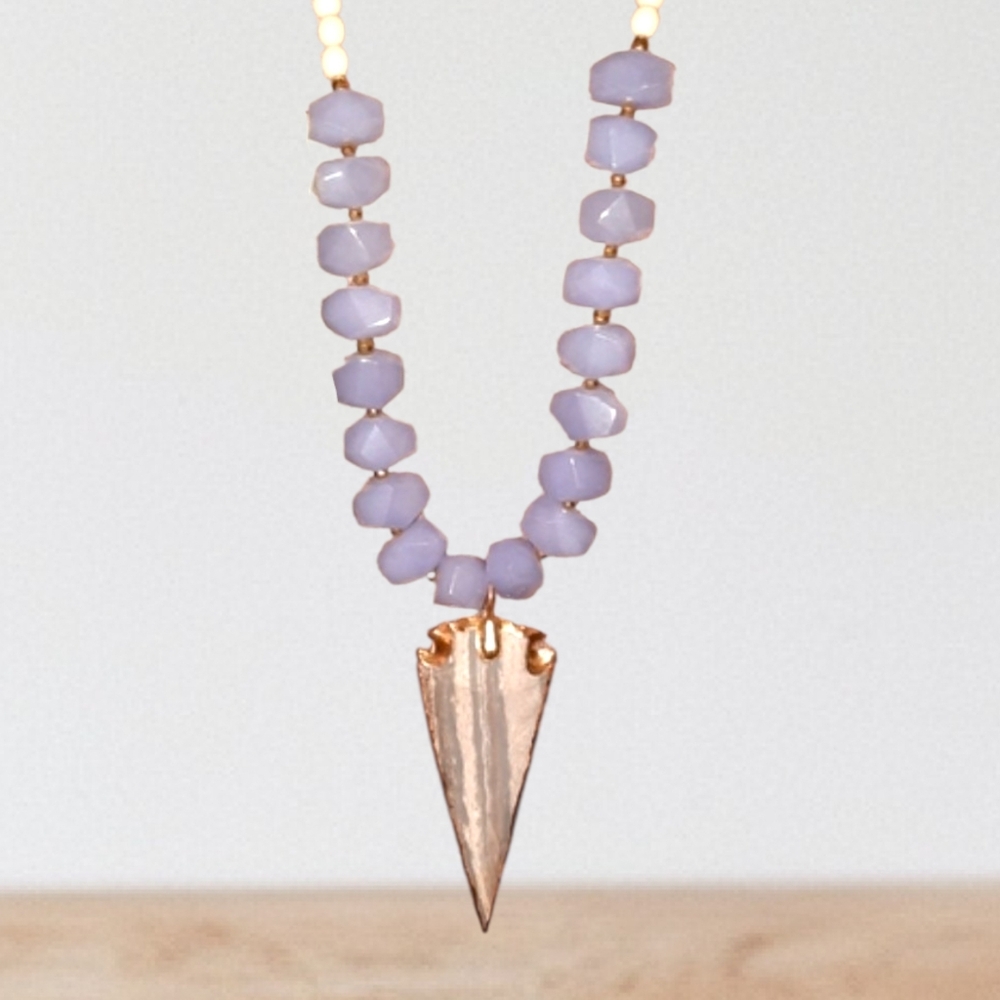 Betsy Pittard agate Or Onyx Arrowhead gemstone Beaded Necklace purple